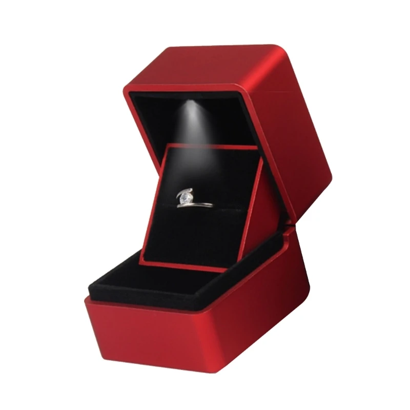 Wedding Ring Box without/with LED Light, Velvet Gift Earrings Jewelry Organizer Display Box for Anniversary Engagement