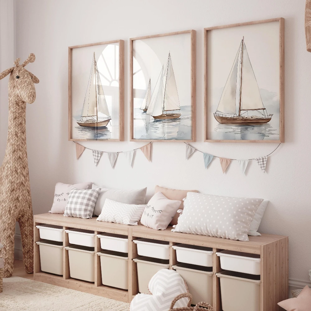 المائية المراكب الشراعية طباعة مجموعة الساحلية بحري جدار الفن قماش المشارك يطبع غرفة نوم المنزل غرفة المعيشة الديكور غرفة هدية