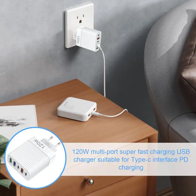 شاحن USB 120 وات شاحن متعدد المنافذ كتلة محطة شحن سريعة محور محمول من النوع C مخرج شحن للهواتف المحمولة والأجهزة اللوحية