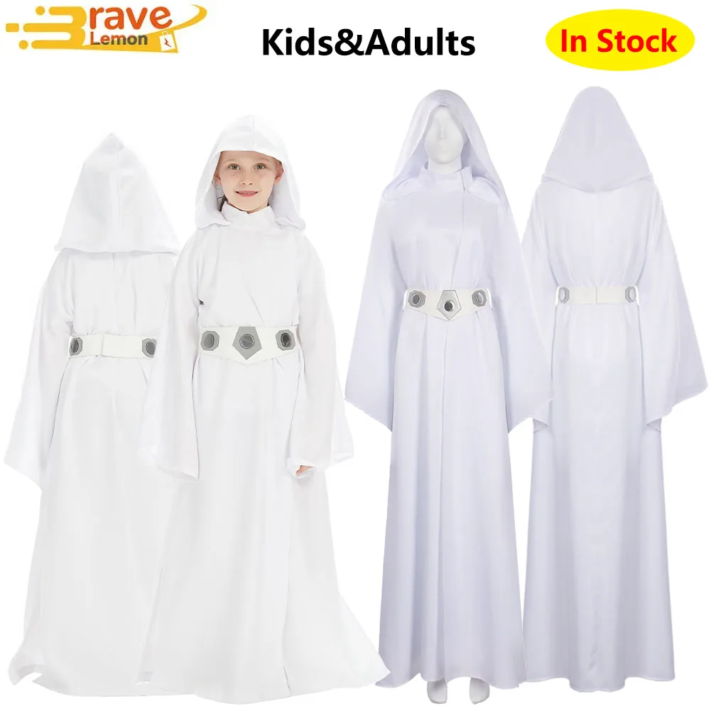 

Leia Cosplay Costume Dress Belt Female Girlss Fantasy Princess Disguise Hooded Robe Cloak Outfits Movie Halloween Carnival Suit