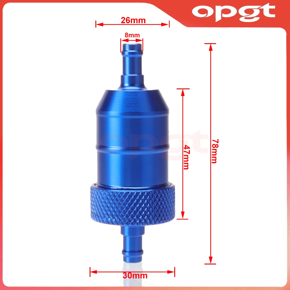 OPGT Universal 8mm CNC Aluminum Alloy Petrol Gas Filter For Mini Pocket Motorcycle Dirt Pit Bike Scoote ATV Quad Go Kart Buggy P