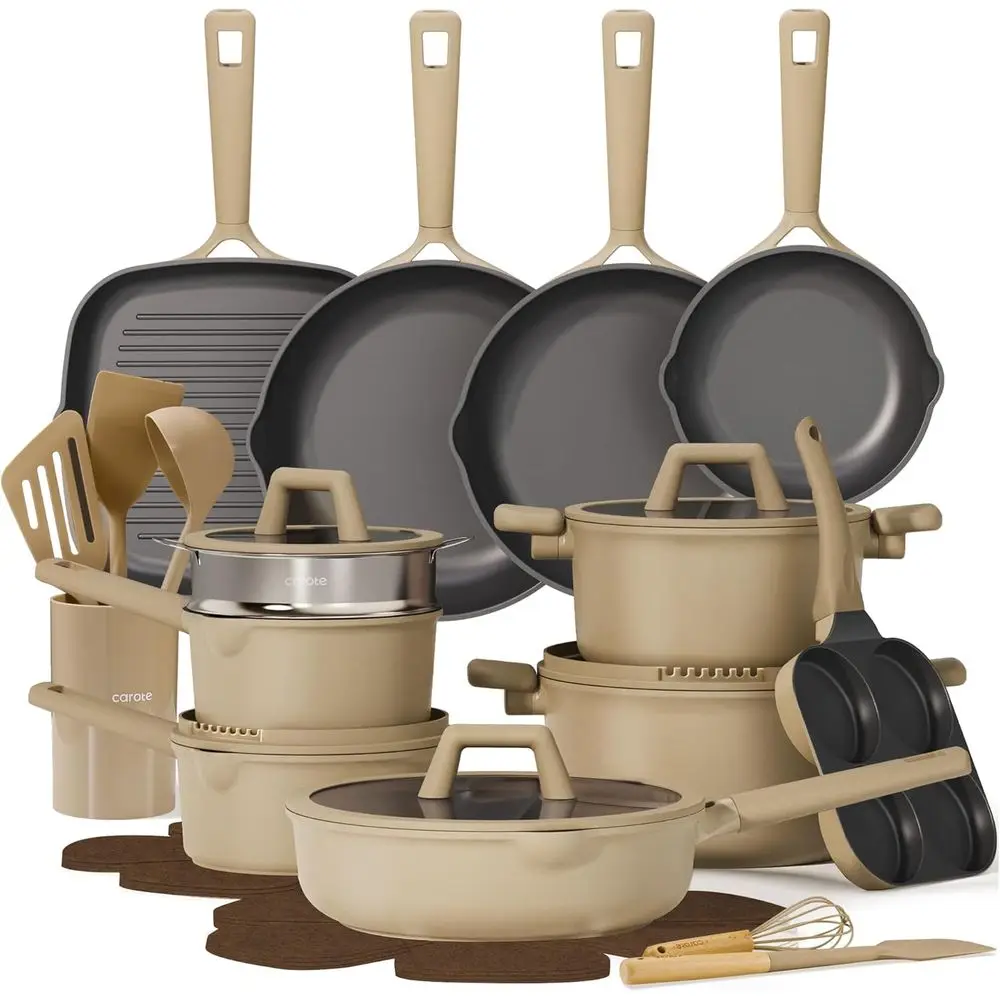 

Titanium Nonstick Induction Cookware Set, 31-Piece Pots & Pans, Non-Toxic Granite Kitchenware