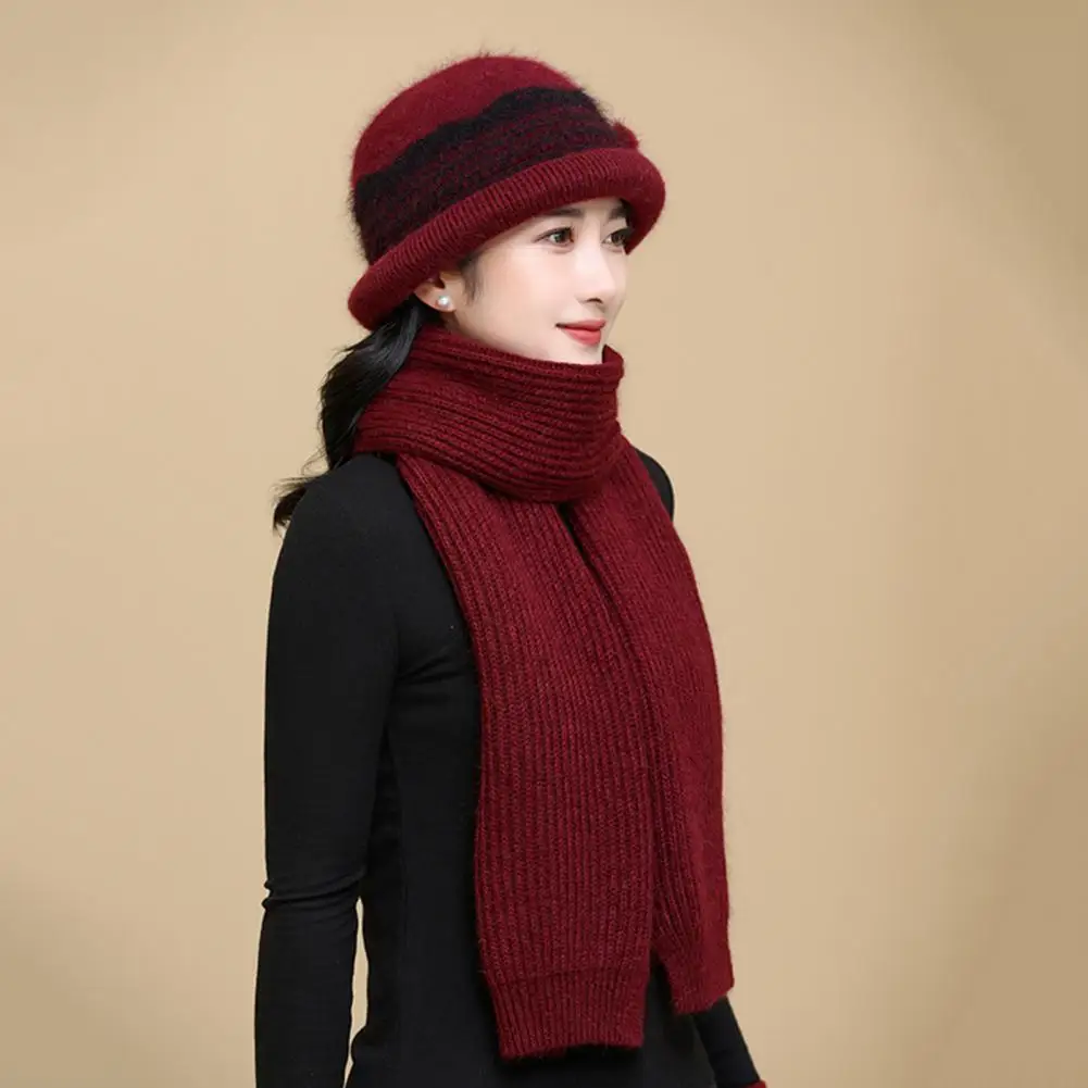 

Hat Glove Set Mid-aged Women Winter Beanie Scarf Gloves Set Thick Knitted Warm Cap Gloves Windproof Mother Outdoor Cycling Dome