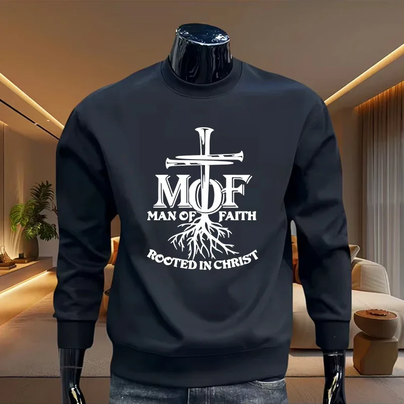 

Мужская толстовка с принтом Man of Faith, весенне-осенняя повседневная модная футболка с длинными рукавами, удобный теплый пуловер для дома и улицы