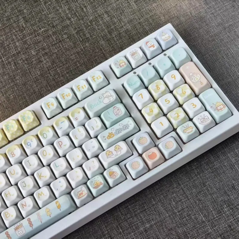Hot Selling Sugar Pack Original Keycaps FOA Highly Customized PBT Ergonomic Five Sided Heat Sublimation Cute Keycaps 140 Pieces