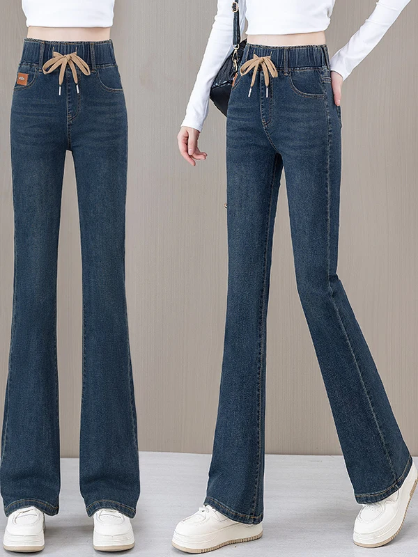 

Женские джинсы с эластичной талией Thiened Fce, утягивающие джинсовые брюки с высокой талией, осенние повседневные износостойкие средние эластичные брюки