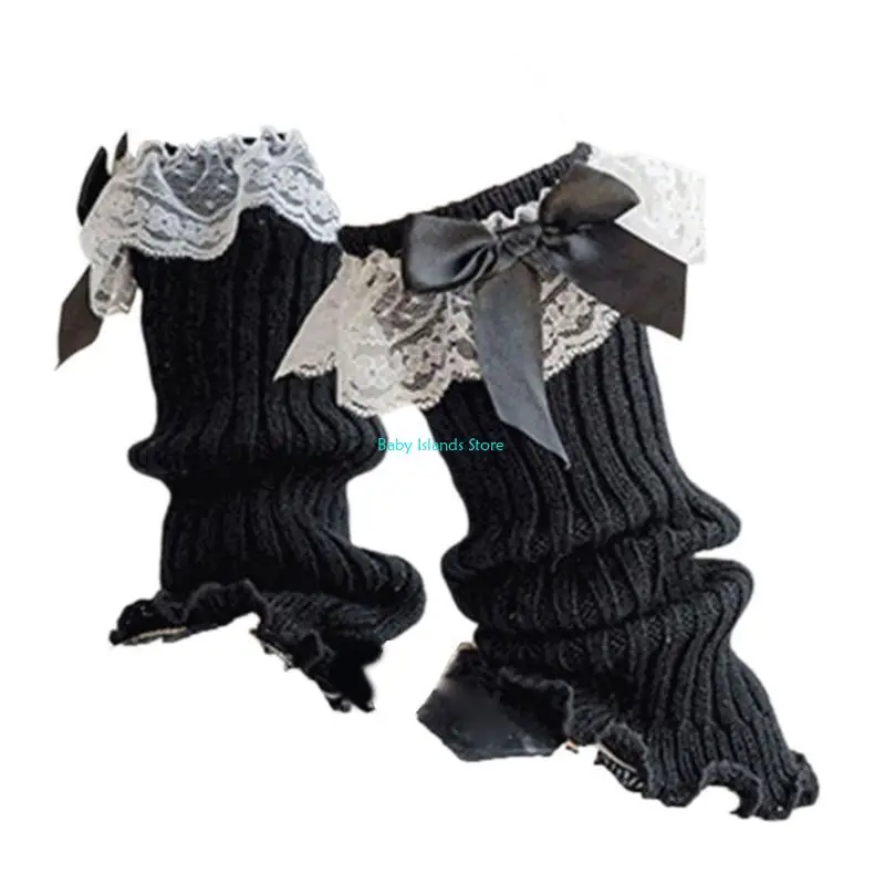 

K92D Handmade Crochet Leg Warmers Lace Bowknot Socks for Little Girl Slouchy Socks Breathable Warm Leggings Sweet Leg Cover