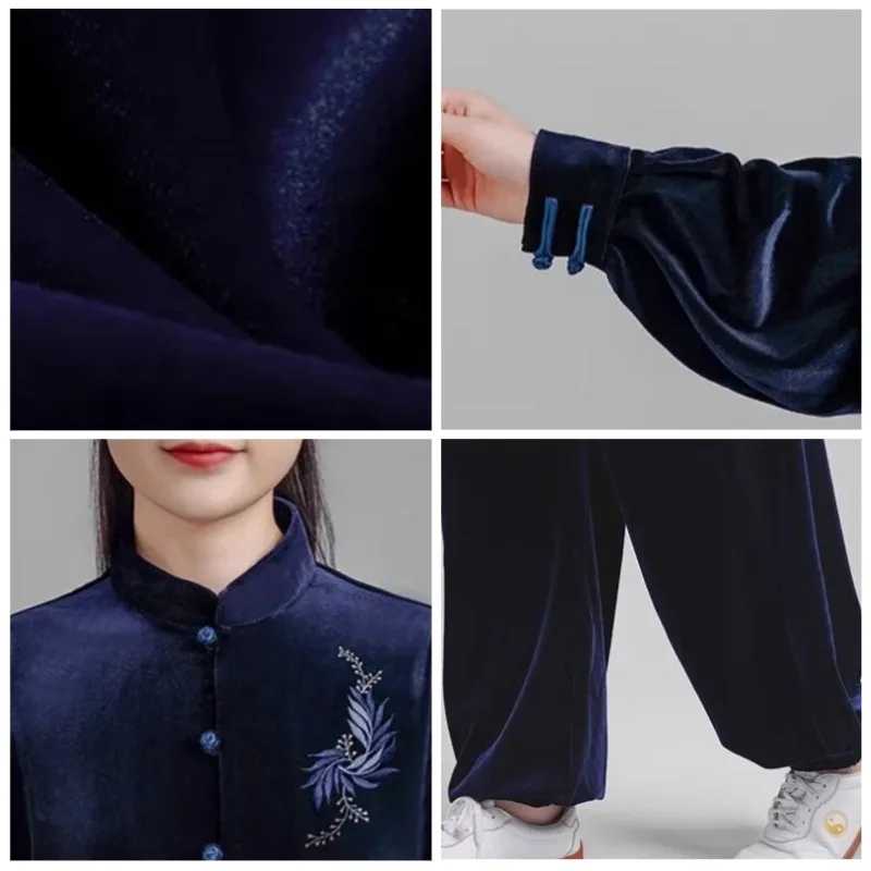 Kun Master Thicken Velvet Taichi Uniform Elegant Winter Martial Arts Suit Embroidery Kung Fu Clothes Taiji for Women