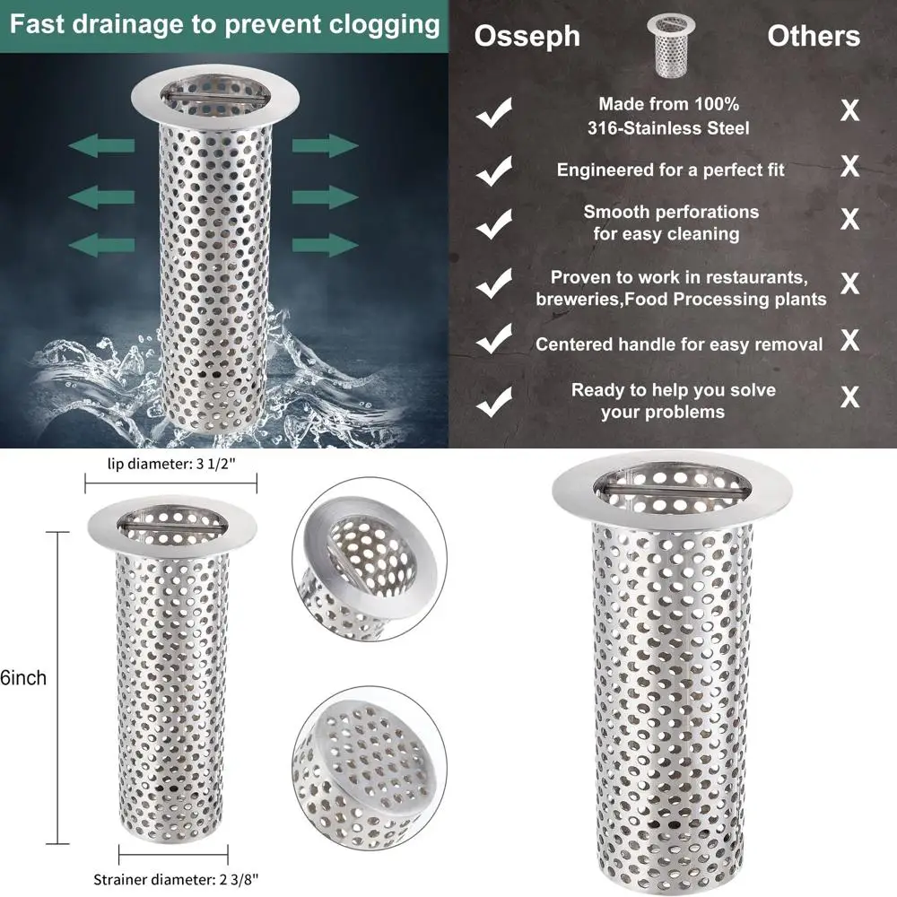 

3.5 Diameter 6 Tall Stainless Steel Cylindrical Mesh Drain Strainer with Handle for Commercial Use
