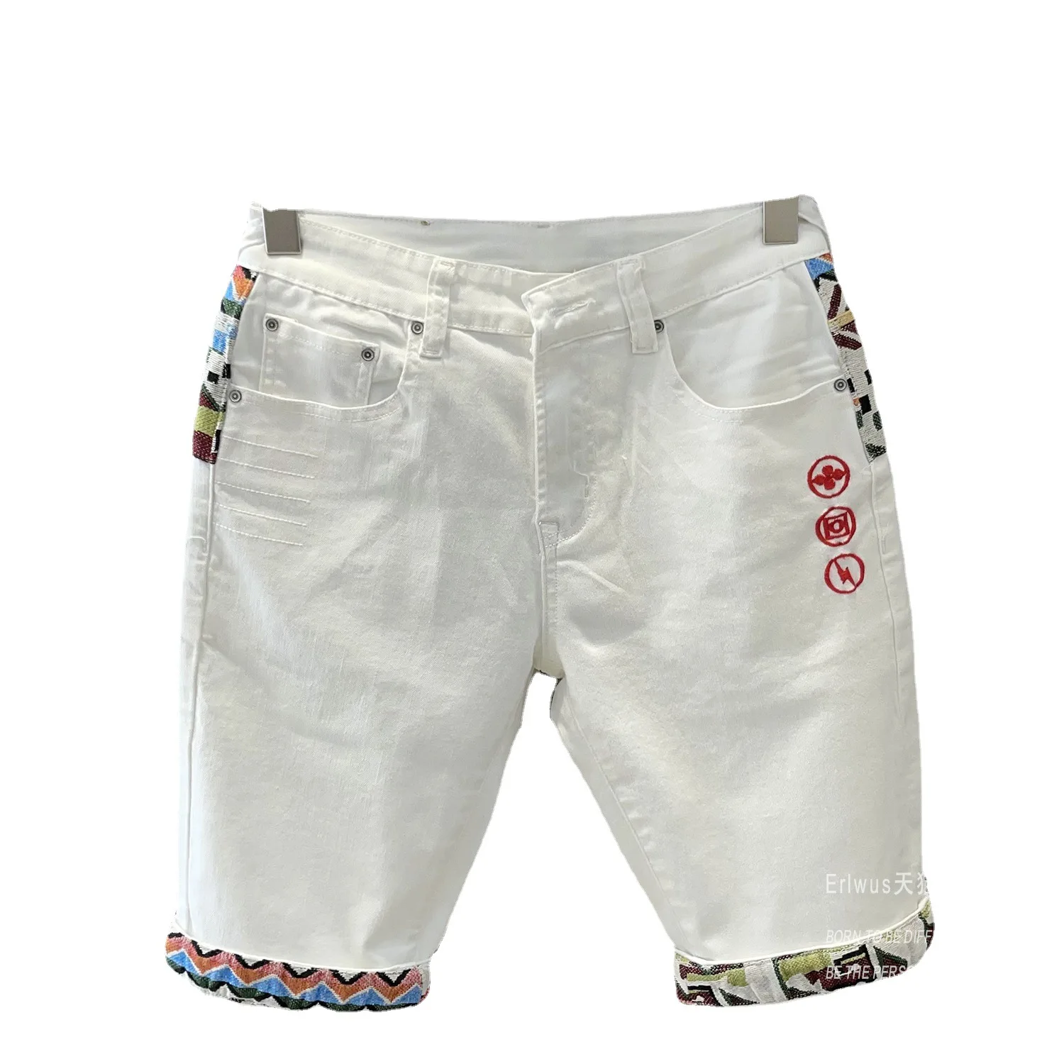 Pantalones vaqueros cortos de estilo coreano para hombre, bordado blanco, informal, popular, Harajuku, Verano