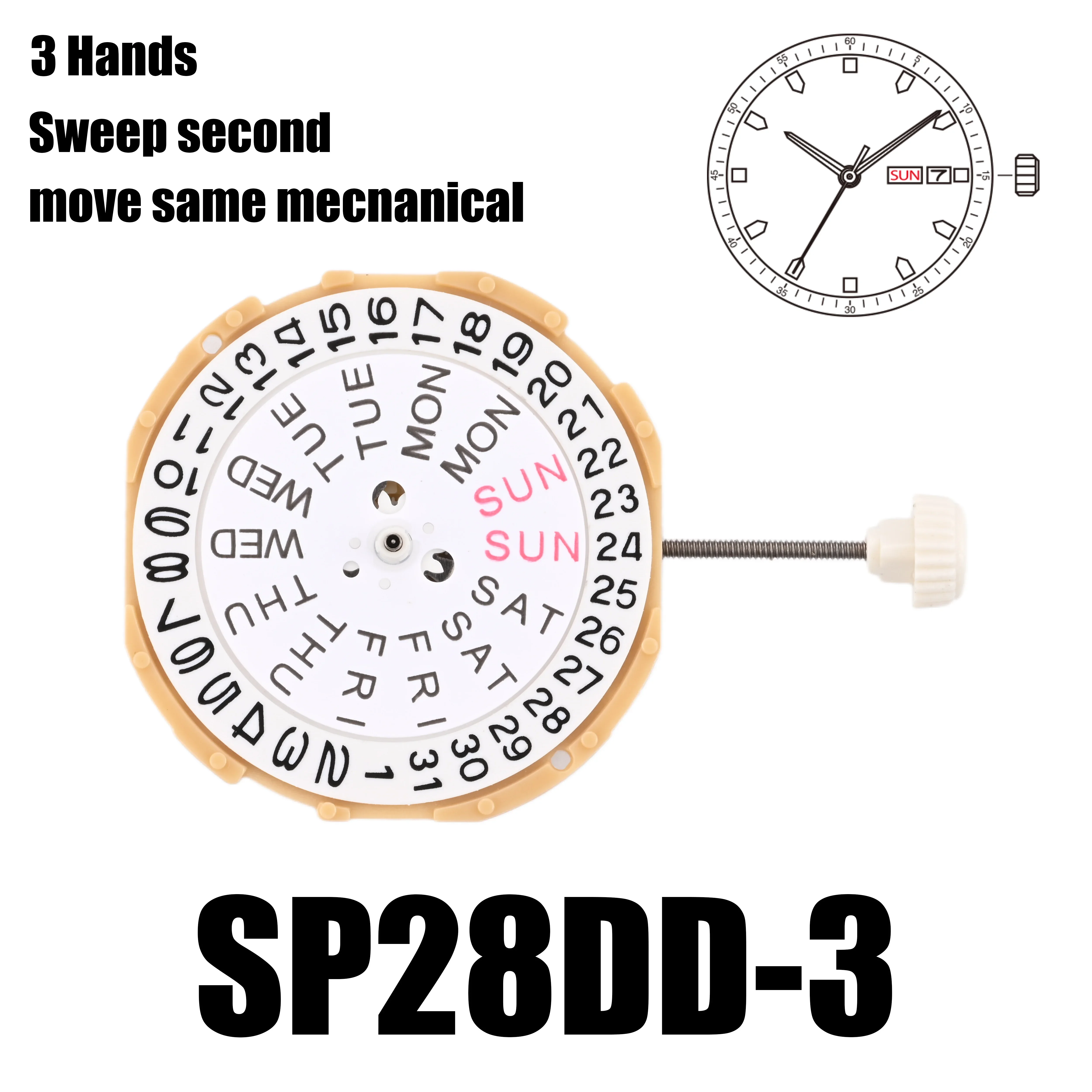 

Sp28 movement Chinese sunon sp28DD-3 movement sweep second movement with date move same machinery movement replace 2105 movement