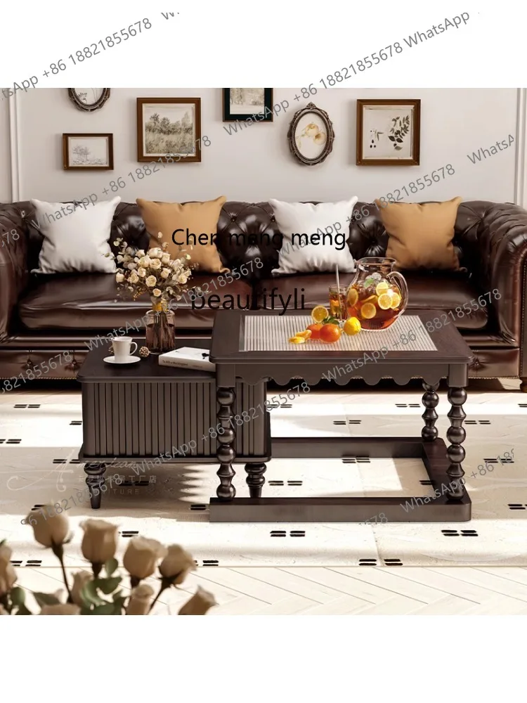 Mesa de centro americana de madera maciza, mueble de TV combinado para sala de estar, mesa de té de cristal francés, bandeja de té para el hogar para apartamento pequeño