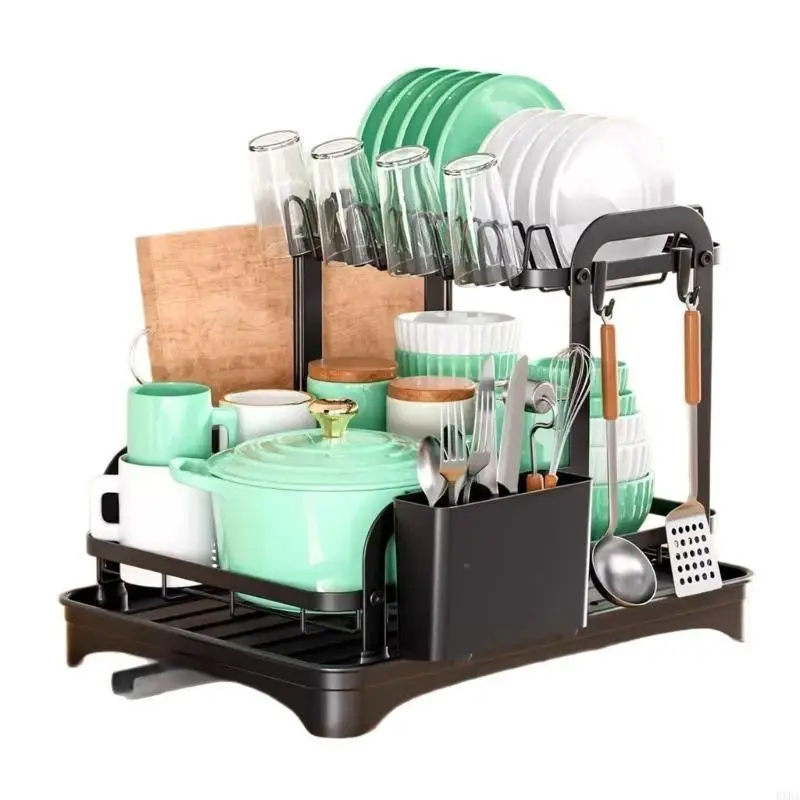 

KXRA Two Tiers Dish Storage Rack Enhances Kitchen Organization Suitable for Apartments and Family Homes Space Saving