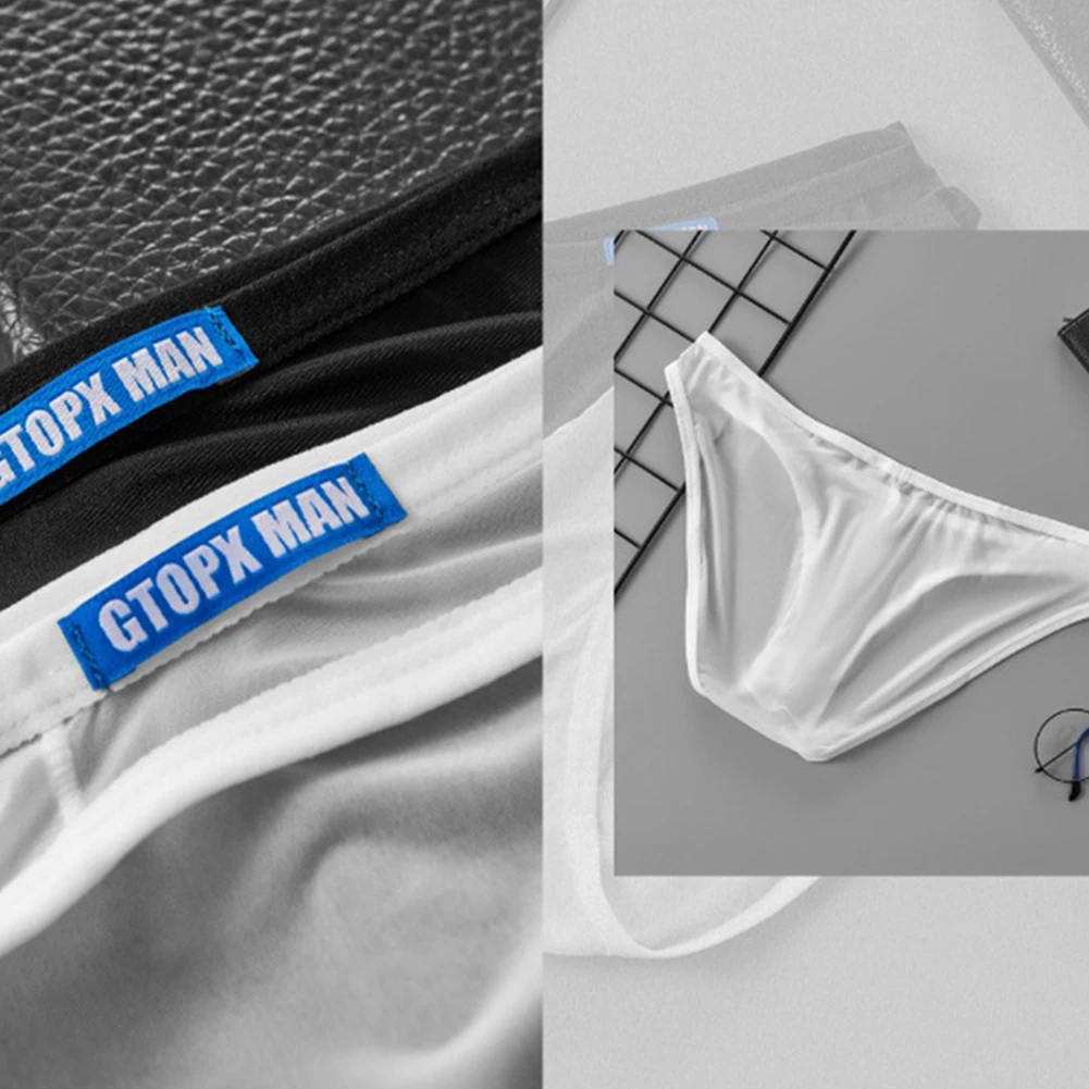 

Мужские трусы, сексуальное нижнее белье с низкой талией, ультратонкие трусы из ледяного шелка с U-образной сумкой, гладкие шелковистые мягкие дышащие трусики