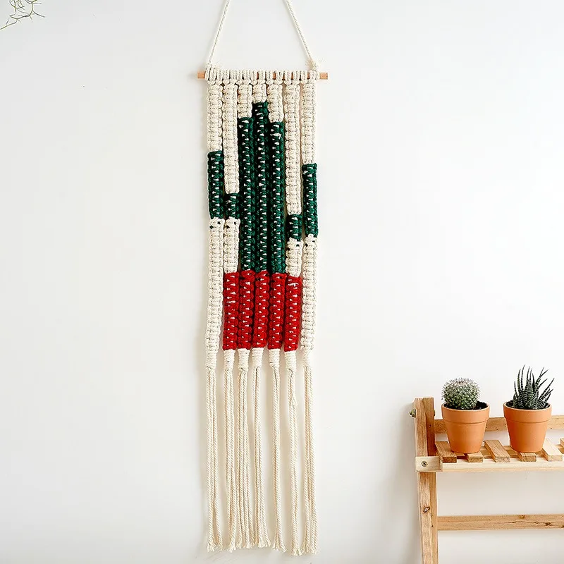 1PC Nordic Handcrafted Woven Wall Art Bohemian Style Vibrant Succulent Plant Hanging Textile for Home and Hospitality Decoration