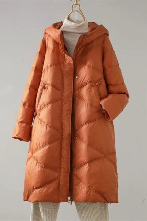 

Autumn and Winter New Chinese Style Women's Down Jacket Hooded White Duck Down Oversized Jacket