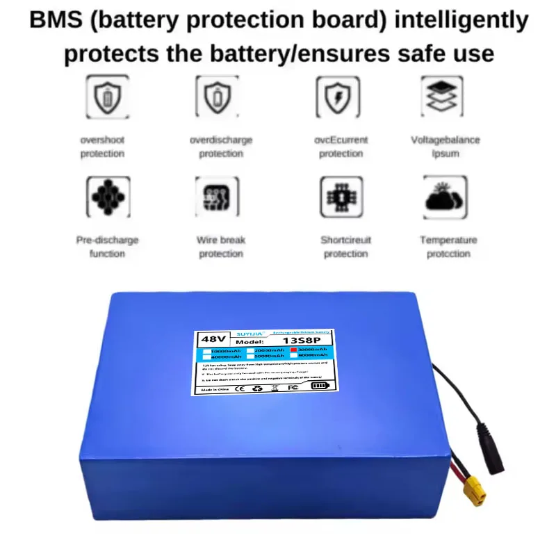 48V 30ah 13s8p Lithium Battery Pack for Motorized Scooter 48V 2000W with Built-in 50A BMS High Capacity Scooter Batteries