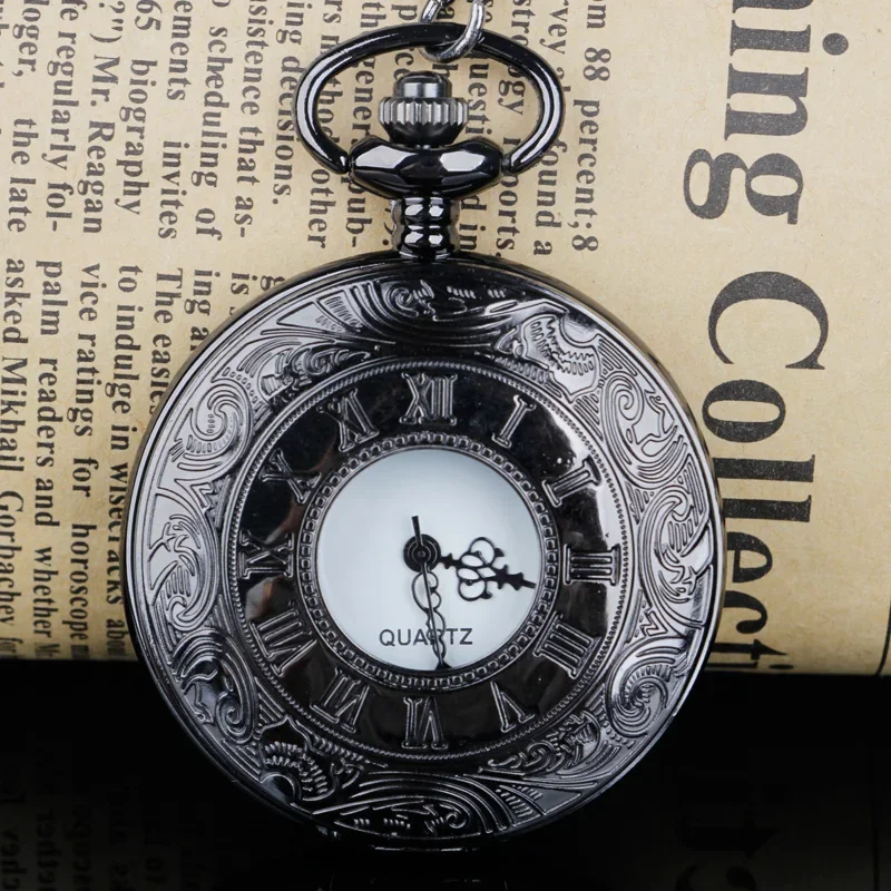 High Quality Black Roman Numerals Flip Quartz Pocket Watch White Dial Necklace Pendant Unisex Watch Hot Selling