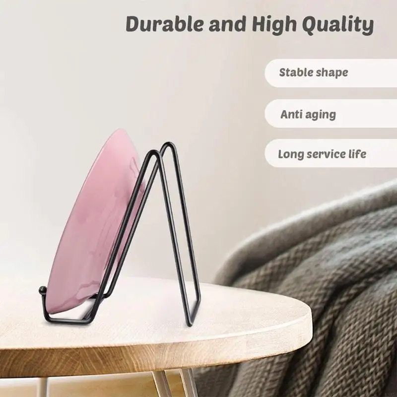 L9BE Black Plate Stands Display Holder Durable Non-slip Metal Frame Holder Stand for Picture,Photo Book Dishes