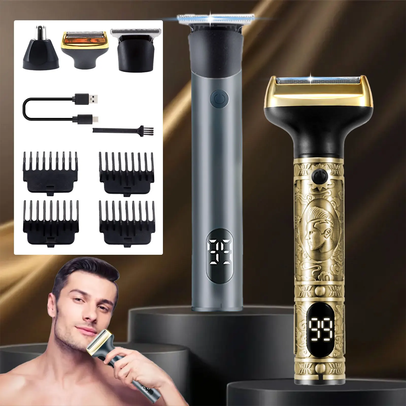 

Электрическая машинка для стрижки волос 3-в-1: зарядка через USB, многофункциональная бритва, регулируемый триммер для носа, идеально подходящий для подарков на день рождения и Рождество.