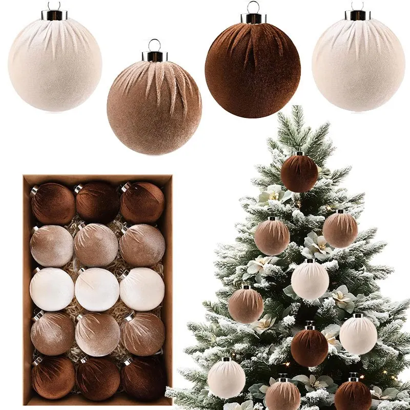 15 Stücke Samt Weihnachtskugel Ornamente Runde Weihnachtsbaum Ball Vintage Stil Hängende Dekorationen Für Party Urlaub Neujahr Dekor