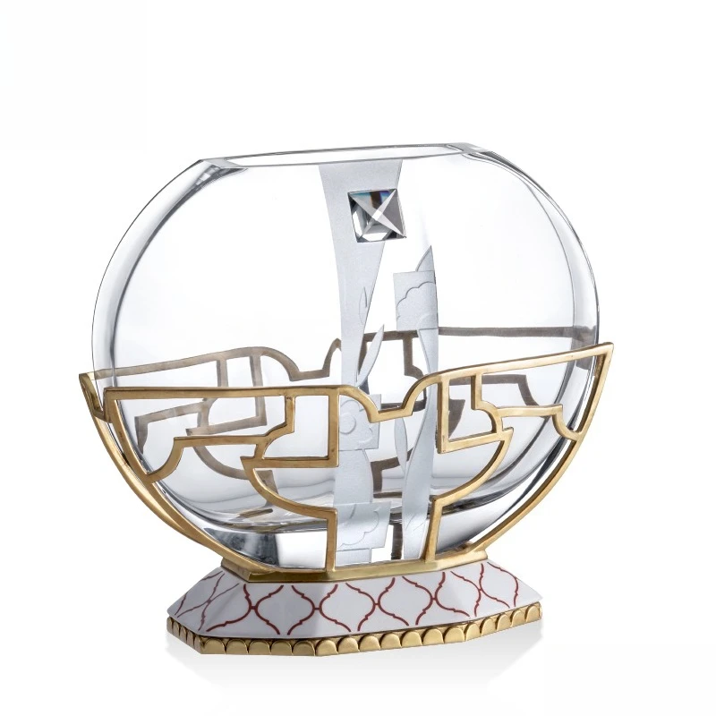 European modern light luxury crystal glass flower vase entrance Bogu shelf wine cabinet decoration