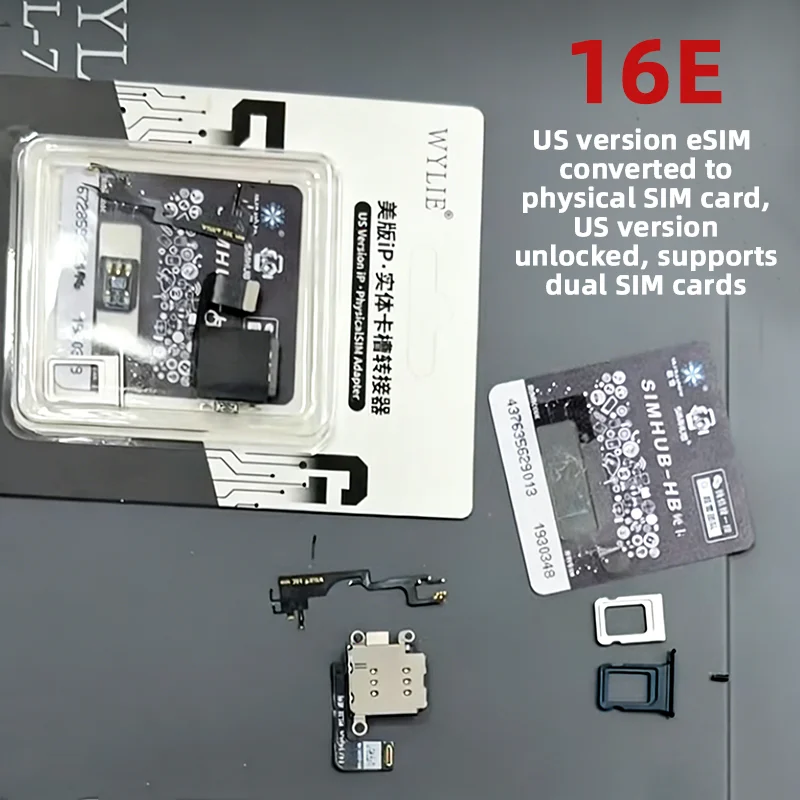 Адаптер WYLIE 16E (версия для США) для iPhone: eSIM в физическую SIM-карту, решение для разблокировки Dual SIM TMSI с лотком для SIM-карты в сборе