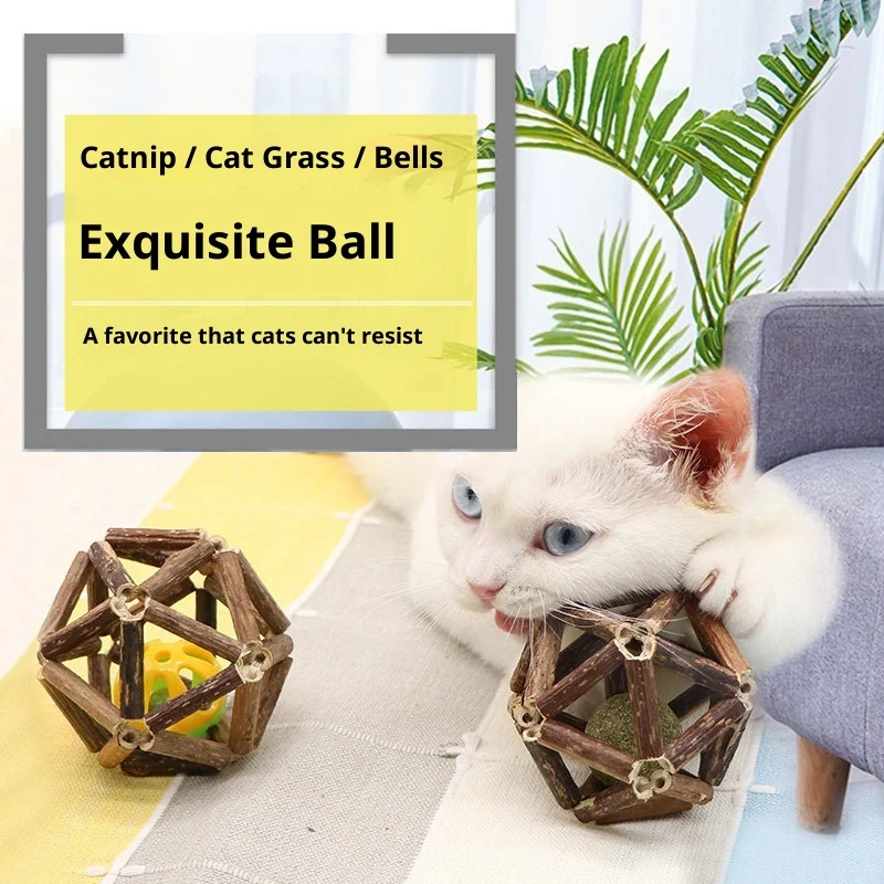 Juguete interactivo para masticar gatos, cascabel de vid plateada y hierba gatera, juguete para la dentición para gatos, suministros para gatos, cuidado Dental Natural