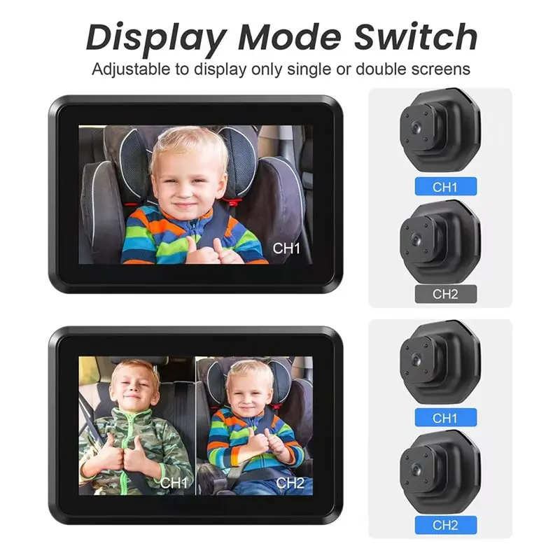 【BRILLIANT 】Car Baby Monitor 1080P Dual Lens, 5Inch IPS Screen, Adjustable Lenses, 2 Mounting Options, Rear Seat View