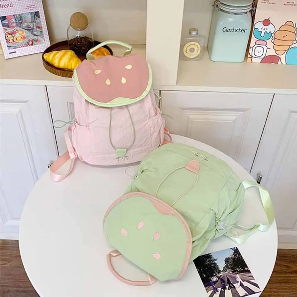 

Dopamine Color Strawberry Drawstring Backpack Korean Style Travel Fruit Nylon Backpack Large Capacity Book Bag