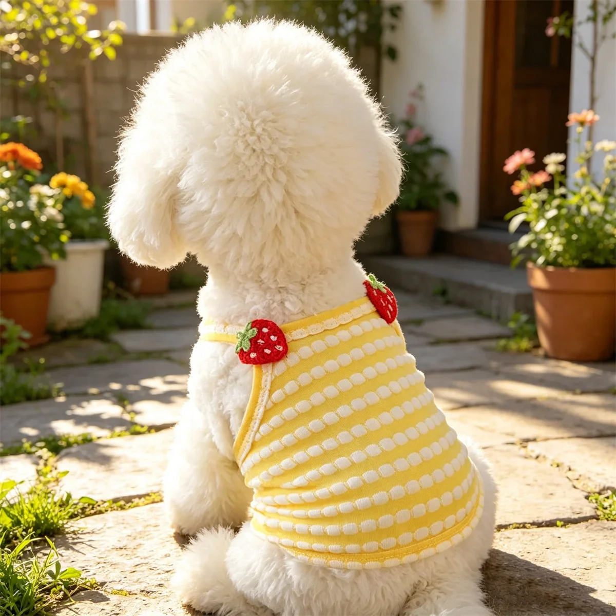 1PC Yellow Striped 3D Strawberry Decor Cat Sling Vest Soft Breathable Summer Pet Sleeveless Tank Top for Kitten