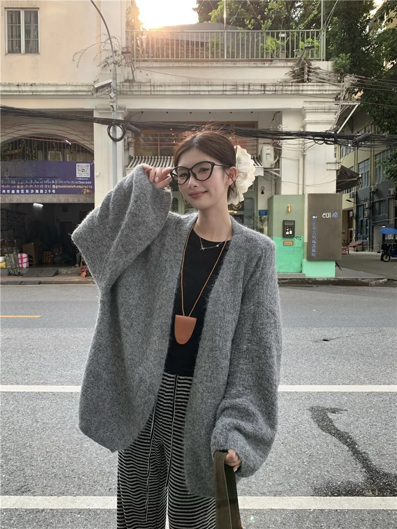 Dames Zachte Kleur Luie Lange Sve Truien Bovenkleding Losse Casual Halflange Open Vest voor Herfst 2025, Nieuwe Sle