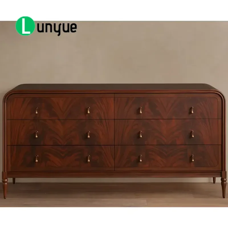 Six Drawer Dresser Wooden Storage Cabinet Bedroom Furniture Organizer with Smooth Slides for Clothes Linen Home Decor