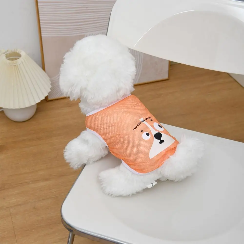 

Cartoon Print Dog Cool Mesh Tank Top Polyester Puppy Cat T Shirt Dog Cartoon Printed Vest Breathable Dog Sun Protection Clothing