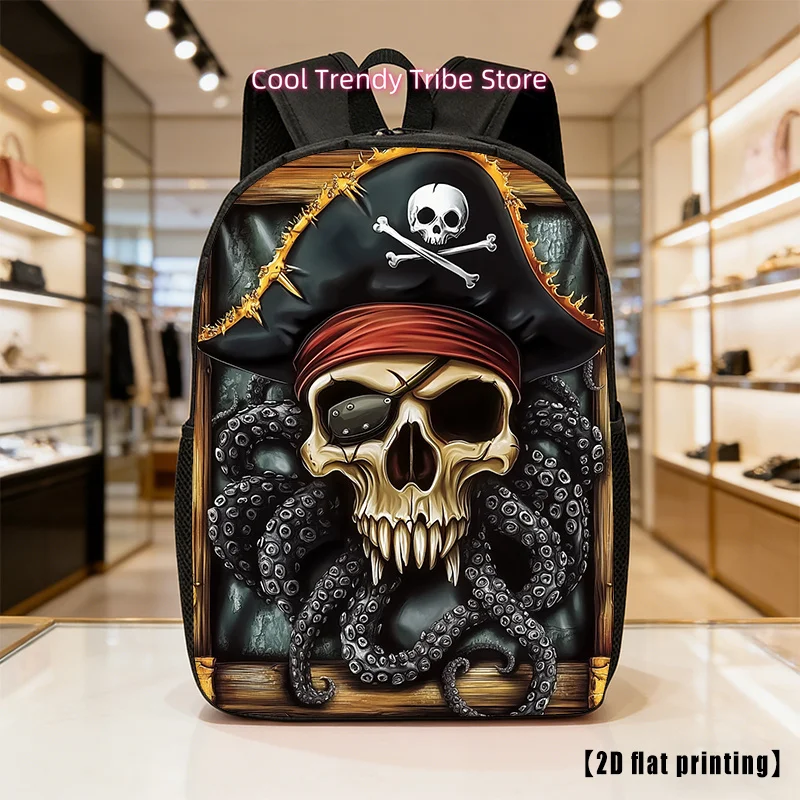 Skeleton Pirate Backpack, Lightweight, Large-Capacity Unisex Bag with Adjustable Shoulder Straps And Side Pockets, Suitable for