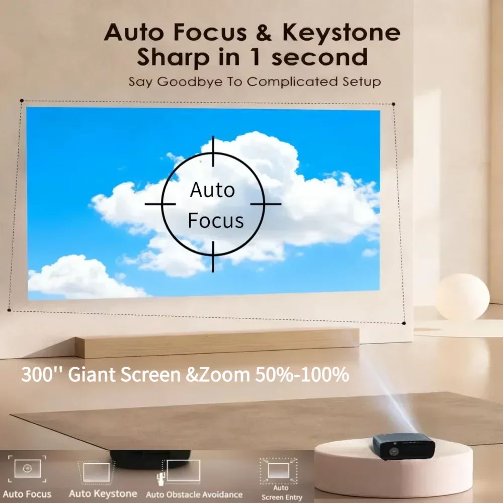 Projetor de vídeo 4K UHD, foco automático do projetor de feixe 3500ANSI, WiFi duplo 2.4 + 5G, Netflix oficial, Projetor de Halloween de home theater