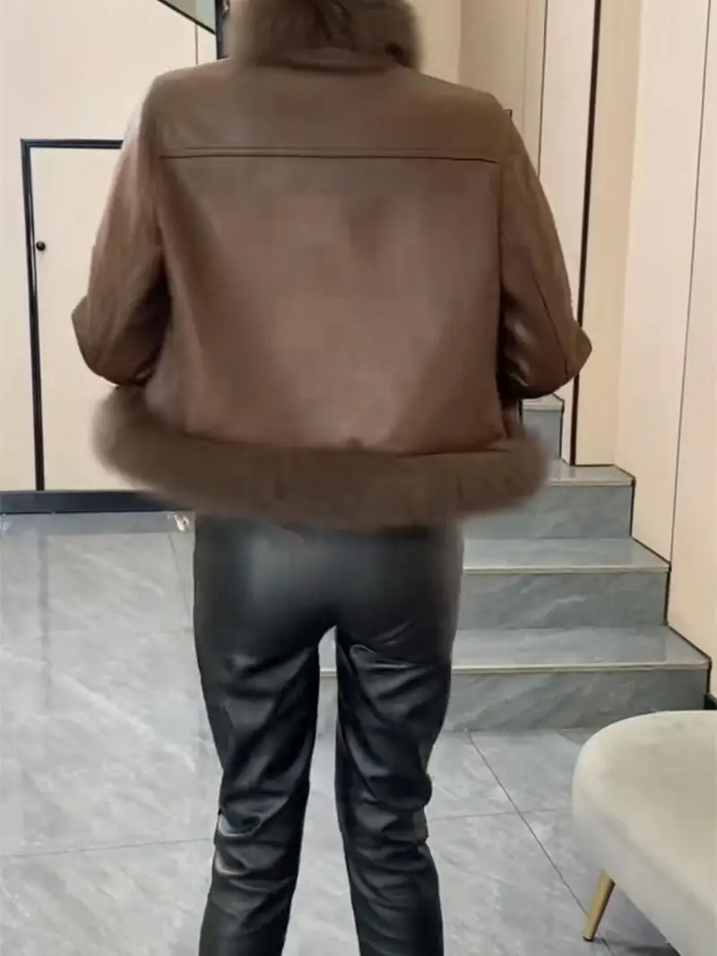 العصرية ort الفراء والجلود تصميم متكامل الشتاء ملابس خارجية الكورية Sle الرجعية المرقعة معطف خفيفة الوزن السيدات Jaet