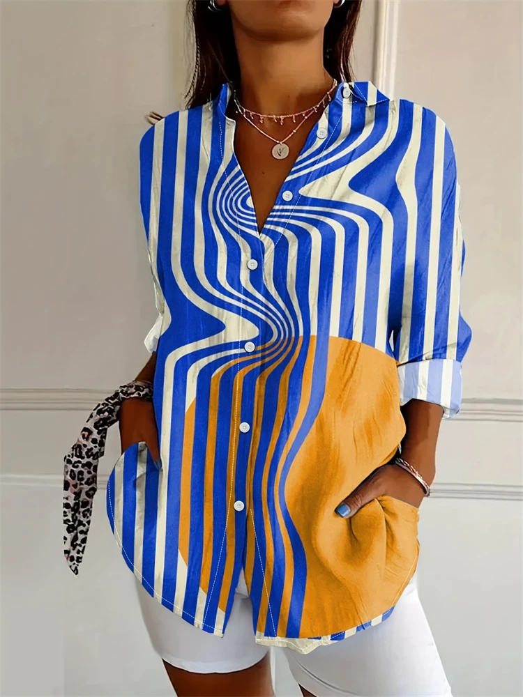 

Women's Shirt Summer Fashion Trend Shirt 3D Printing Stripe Pattern Shirt Plus Size Women's Shirt Tops Loose Slim Fit Version