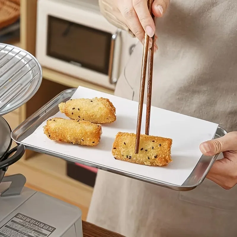 1pc Stainless Steel Rectangular Tray: Perfect for Baking, Toasting, Steaming, and Cooking!