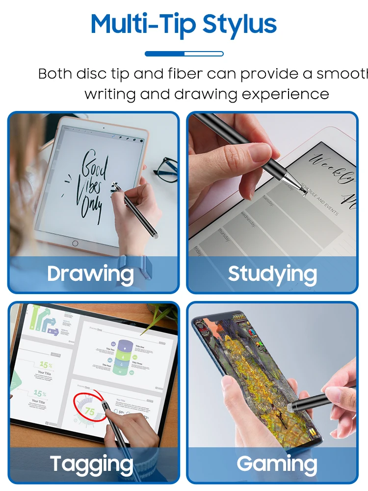 태블릿 용 Tenmtoo 터치 펜 2 in 1 디스크 유니버설 스타일러스 펜 Ipad Android iPhone Xiaomi Samsung 모든 정전성 스타일러스 펜
