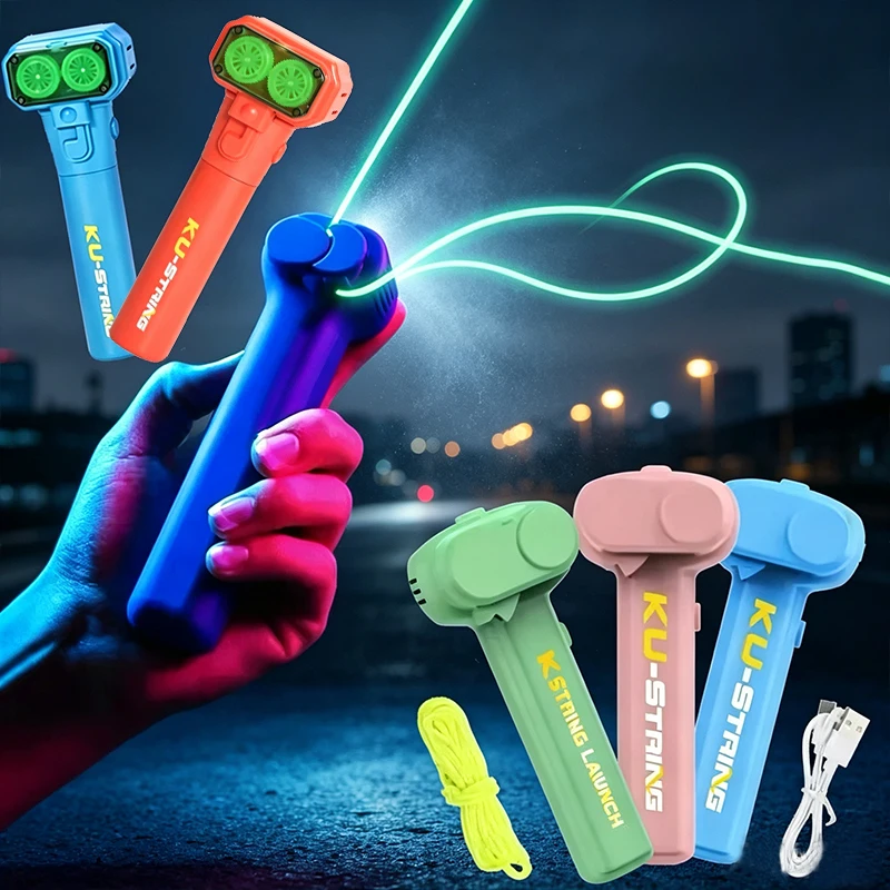 Launcher Loop Fidget Toy，Rope Launcher ZipString Handheld Adjustable Speed Luminous Rope Lasso Kid Adult Fun Game Squirt Toys