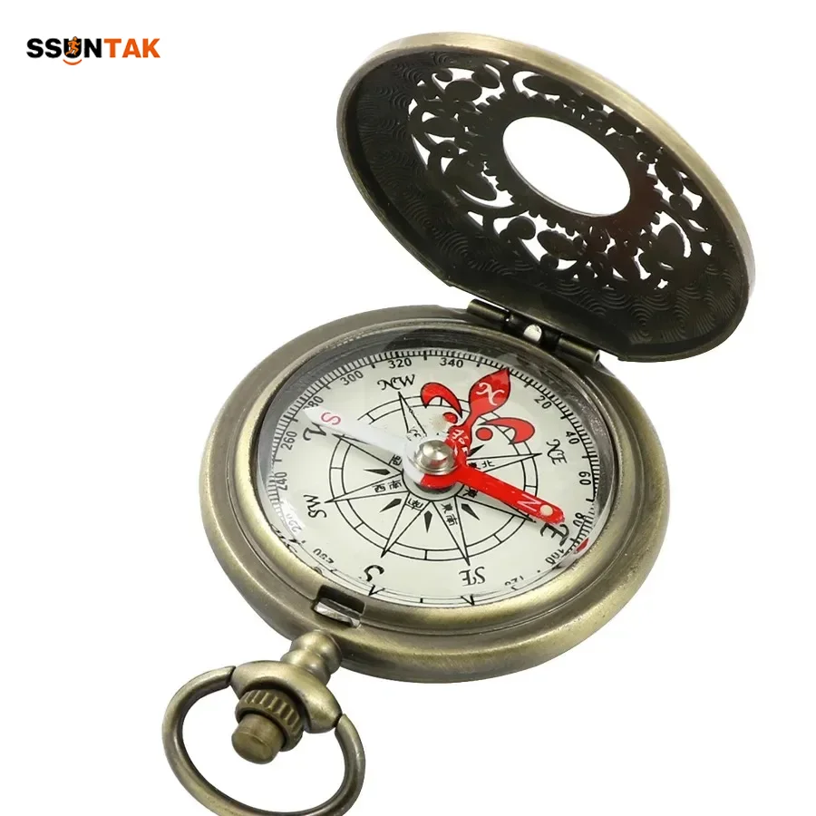 

SSUNTAK Vintage Pocket Compass Intricate Hollow-Carved Design,Zinc Alloy,Portable Hike Navigation Tool for Collection Camp Hunt