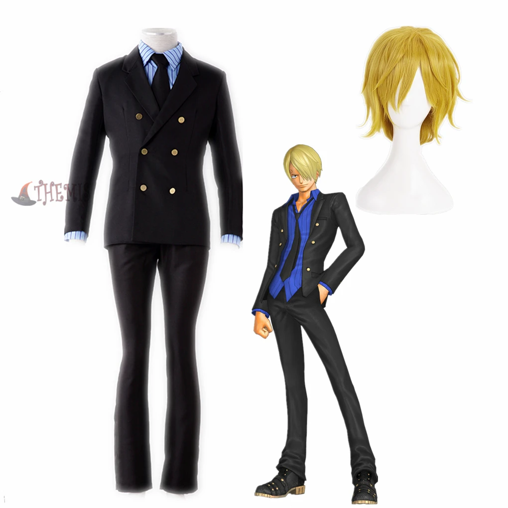 

Athemis New ONE PIECE Sanji Cosplay Costume Wig Anime Cosplay Jacket Suits Pants For Kids Adult Plus Size