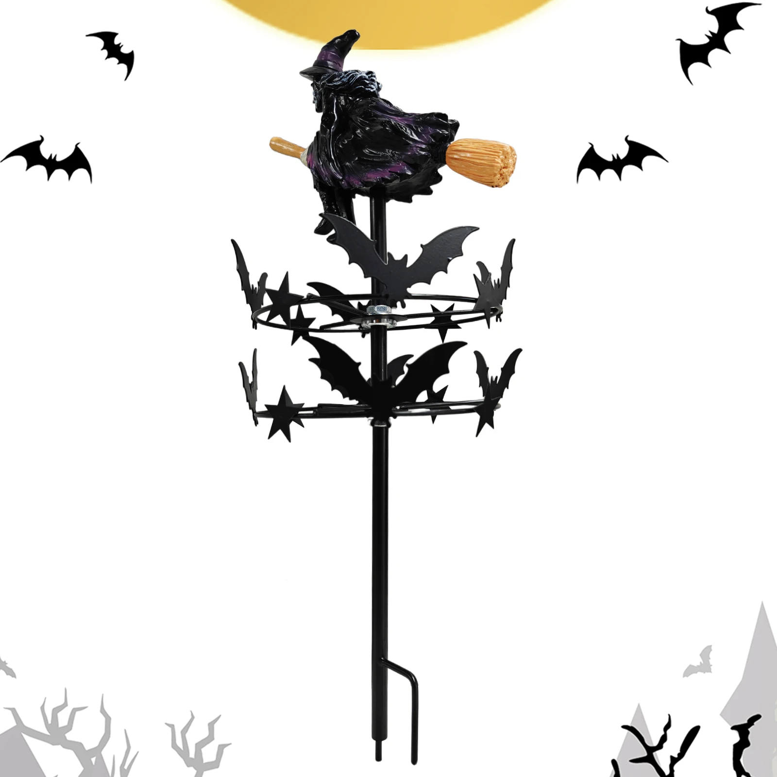 Outdoor Witch Garden Stake Halloween Lawn Ornament Magic Witches Garden Windmill for Garden Patio Pathway Fall Decorations
