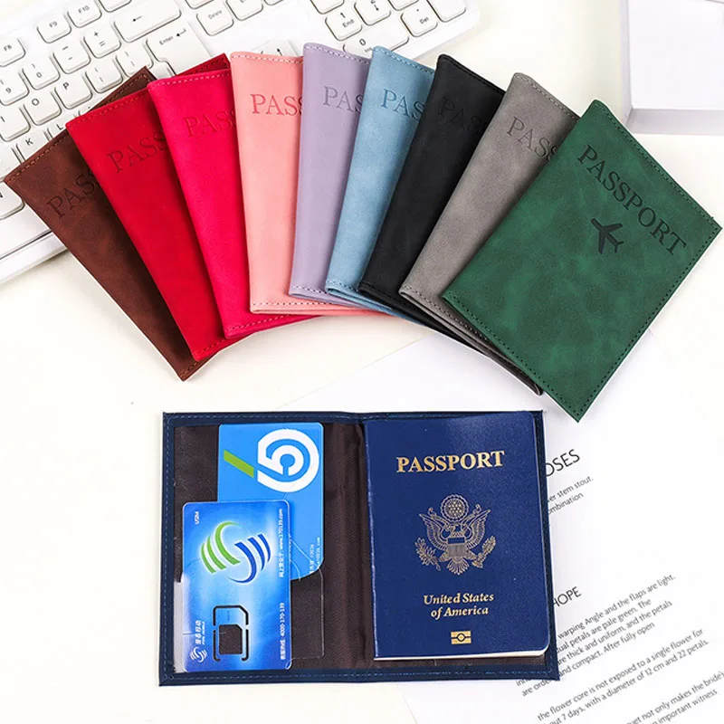 

Leather Passport Cover For Men & Women Organizer Protective Card Holder ID Document Covers Airplane Pattern Travel Passport Case