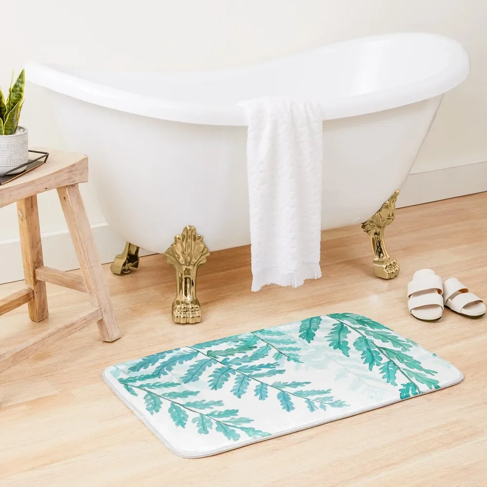 

green fern top to bottom watercolor Bath Mat Slip-Resistant Carpets For Bathroom Bathroom Rug Mat