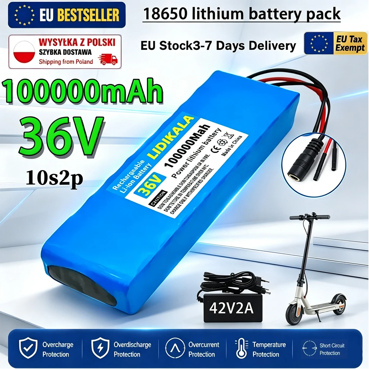 10S2P 36V 100000mAh 36V Elektroroller-Akku Lithium-Elektroroller 500W Elektroroller-Akku 36V 10s2p Akku