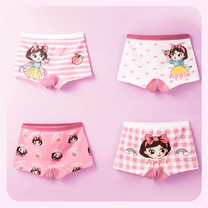 4 Pcs/ Little Kids Girls Underwear Toddler Soft Cotton Boxer Briefs Panties Cute Pattern Cotton Comfort Breathable