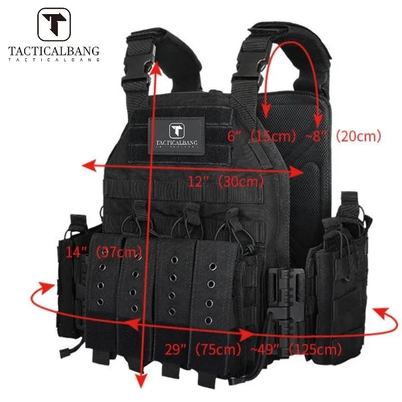 Tacticalbang Quick Release Tactical Vest Plate Carrier Vest - BLACK for Outdoor Hunting Vests