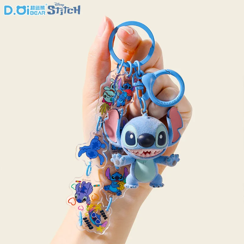 

Оригинальный брелок Disney Stitch с флокированием, милый мультяшный плюшевый кулон, подвеска для рюкзака, украшение для сумки, ремешок для телефона, подарок